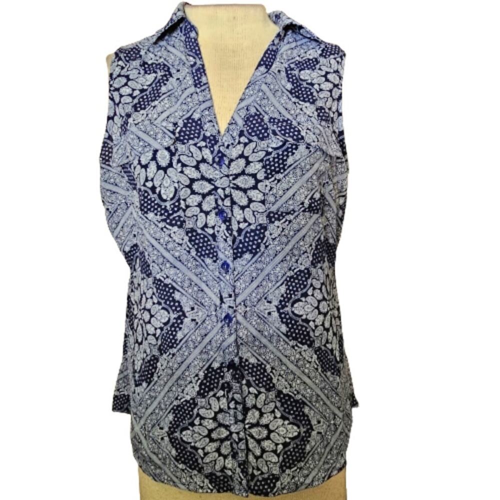 Blue Paisley Sleeveless Blouse Size Medium